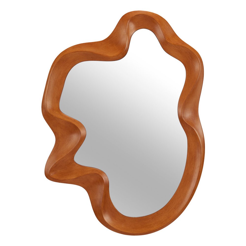 35" Brown Solid Wood Abstract Geometric Framed Accent Mirror HomeRoots