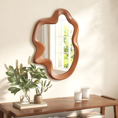 35" Brown Solid Wood Abstract Geometric Framed Accent Mirror HomeRoots