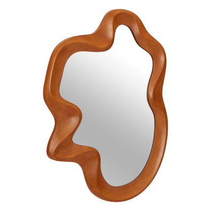 35" Brown Solid Wood Abstract Geometric Framed Accent Mirror HomeRoots