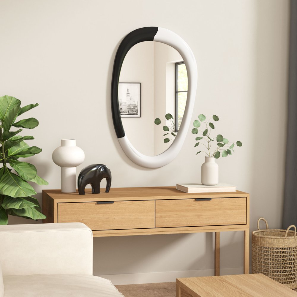 31" Black And White Steel Oval Geometric Framed Accent Mirror HomeRoots
