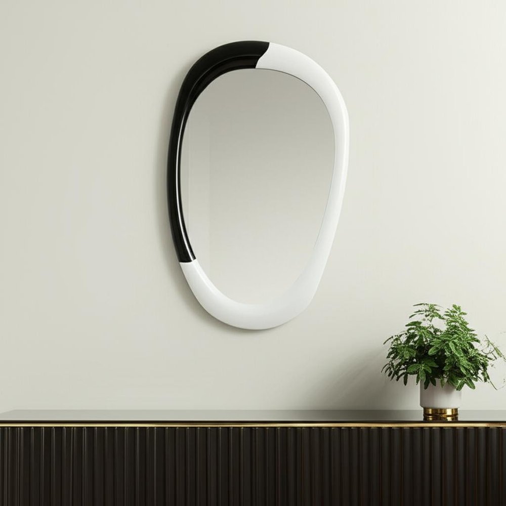 31" Black And White Steel Oval Geometric Framed Accent Mirror HomeRoots