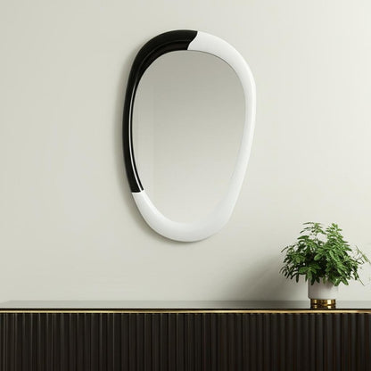 31" Black And White Steel Oval Geometric Framed Accent Mirror HomeRoots