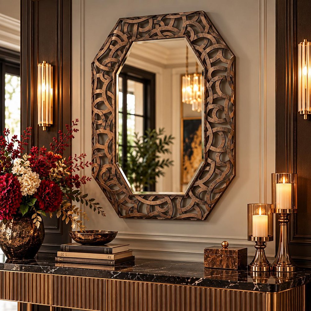 35" Bronze Octagonal Steel Framed Accent Mirror — view 9