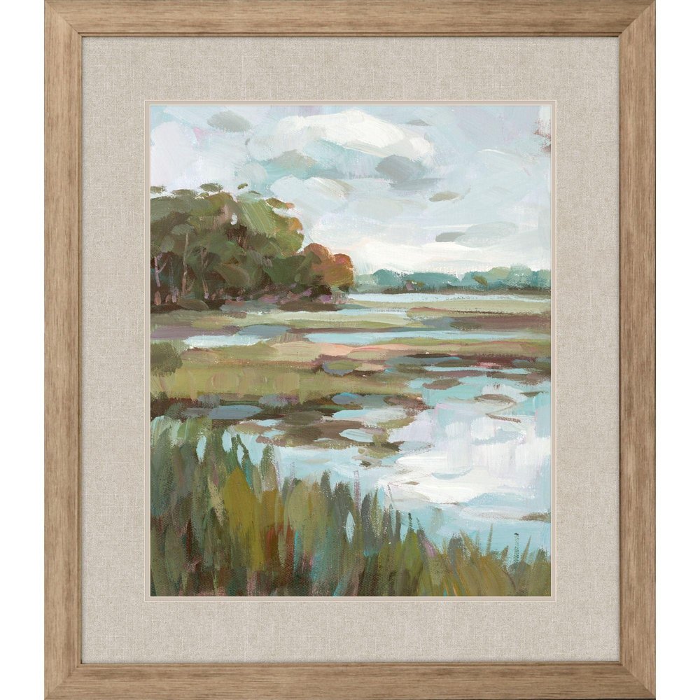 Riverside View Watercolor Waterscape Distressed Frame Wall Art HomeRoots