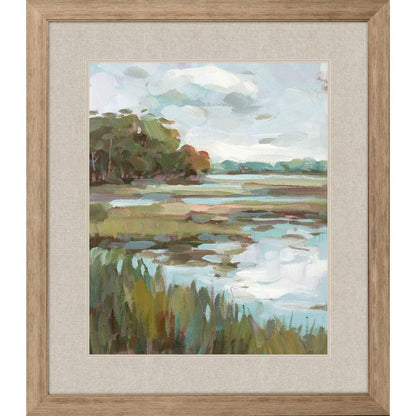 Riverside View Watercolor Waterscape Distressed Frame Wall Art HomeRoots