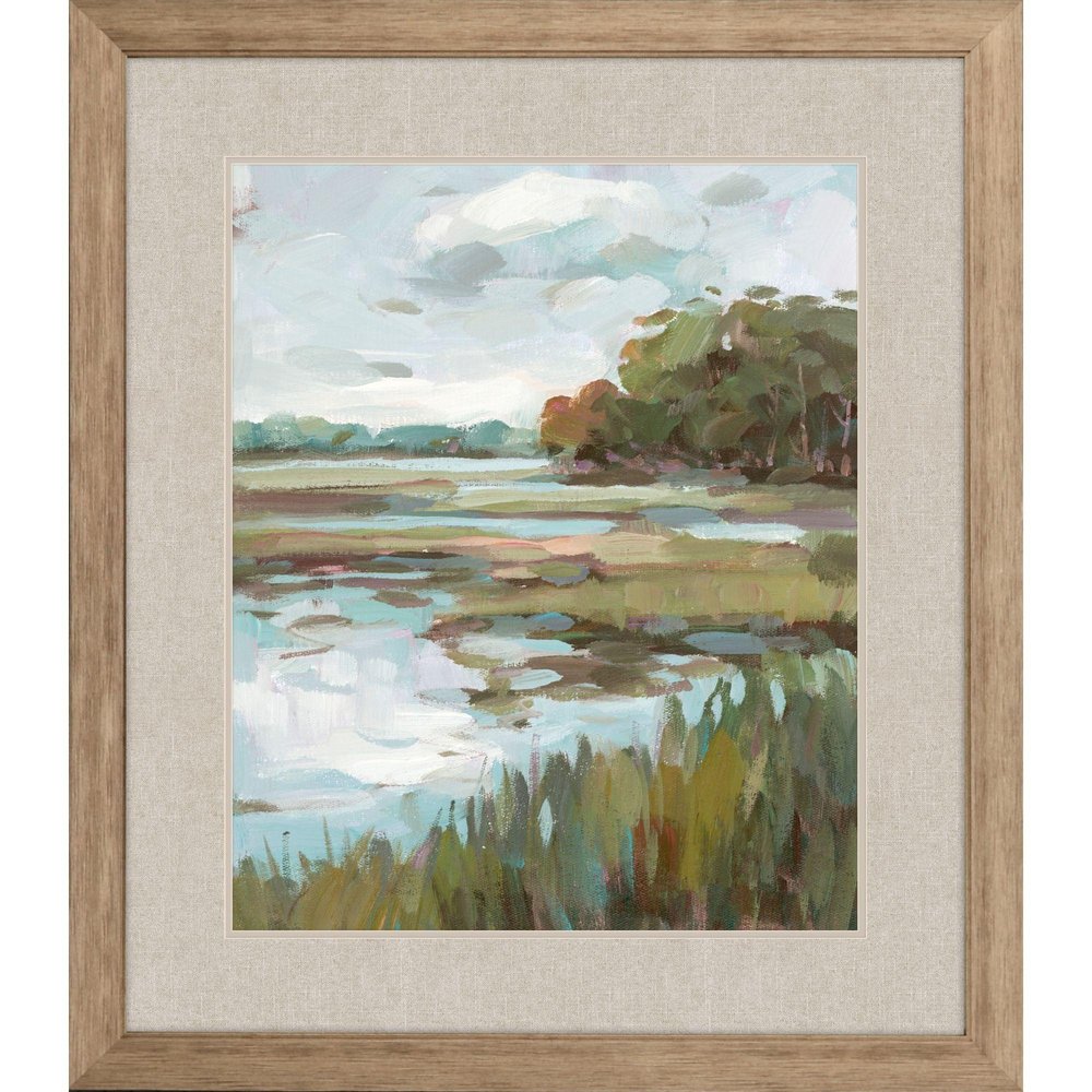 Riverside View Watercolor Waterscape Distressed Frame Wall Art HomeRoots