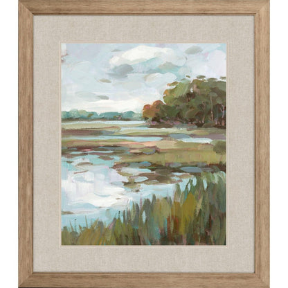 Riverside View Watercolor Waterscape Distressed Frame Wall Art HomeRoots