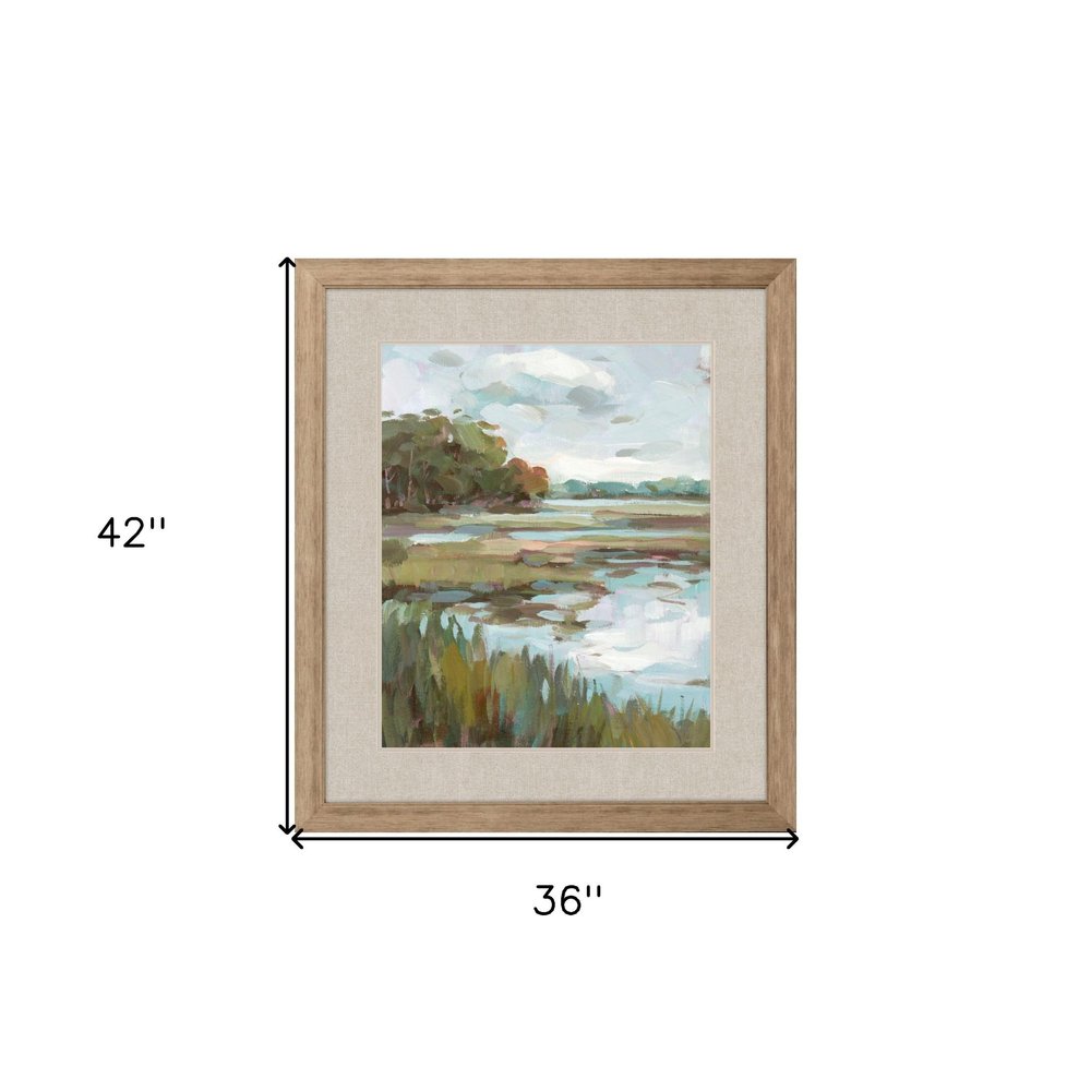 Riverside View Watercolor Waterscape Distressed Frame Wall Art — view 4