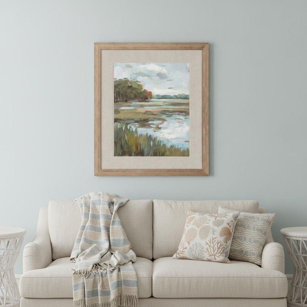 Riverside View Watercolor Waterscape Distressed Frame Wall Art HomeRoots