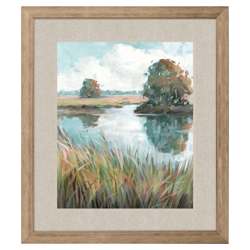 Riverside View Watercolor Waterscape Distressed Frame Wall Art HomeRoots