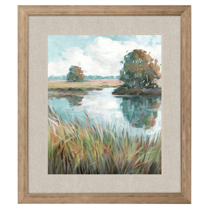 Riverside View Watercolor Waterscape Distressed Frame Wall Art HomeRoots