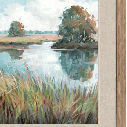 Riverside View Watercolor Waterscape Distressed Frame Wall Art HomeRoots
