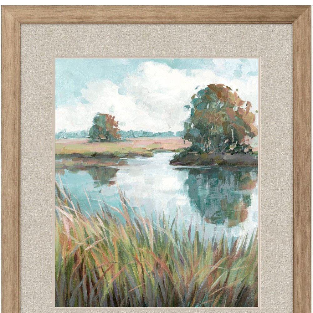 Riverside View Watercolor Waterscape Distressed Frame Wall Art HomeRoots