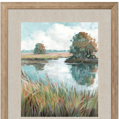 Riverside View Watercolor Waterscape Distressed Frame Wall Art HomeRoots