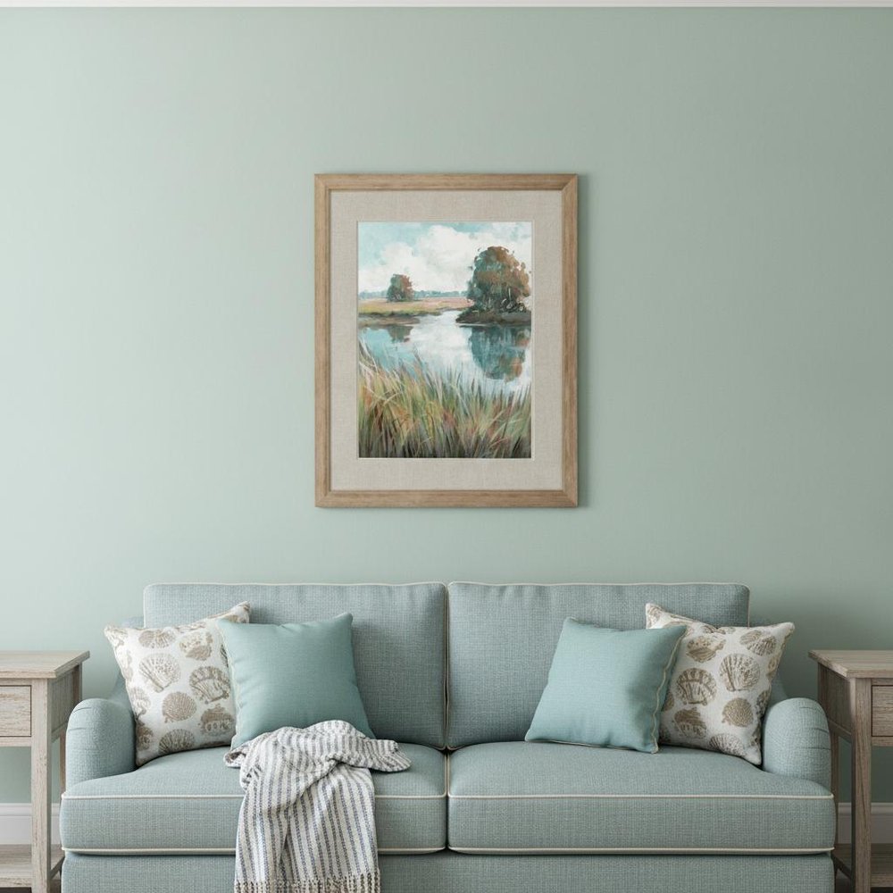 Riverside View Watercolor Waterscape Distressed Frame Wall Art HomeRoots