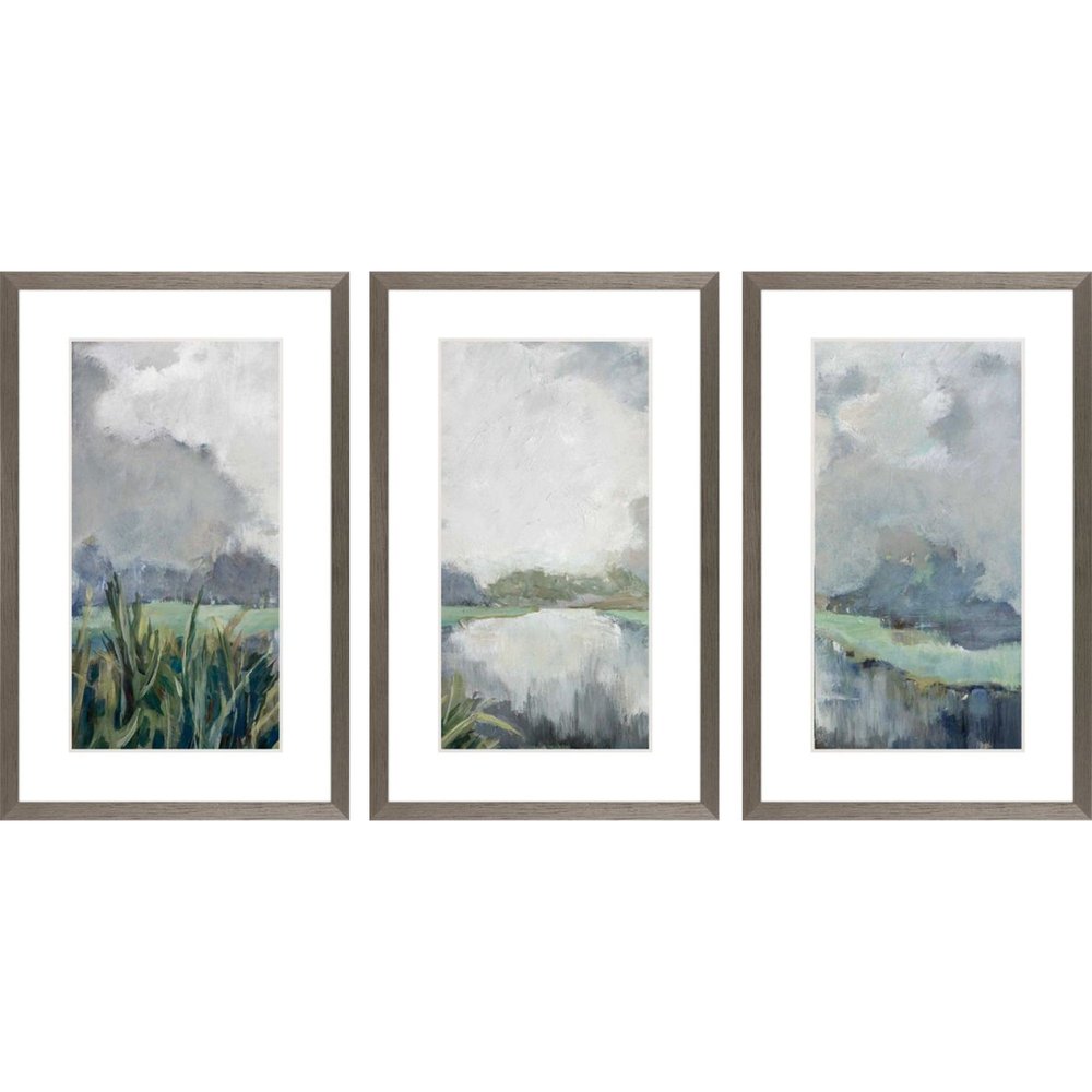 Set Of Three Lakeside Watercolor Passage Silver Framed Wall Art HomeRoots