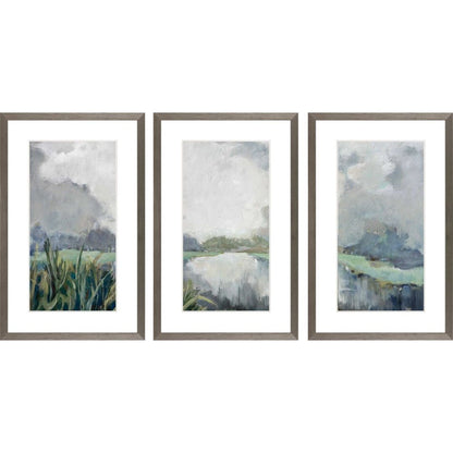 Set Of Three Lakeside Watercolor Passage Silver Framed Wall Art HomeRoots