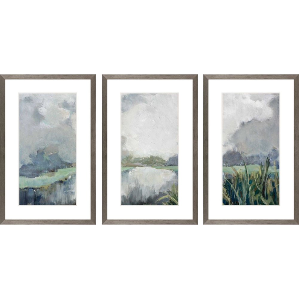 Set Of Three Lakeside Watercolor Passage Silver Framed Wall Art — view 3