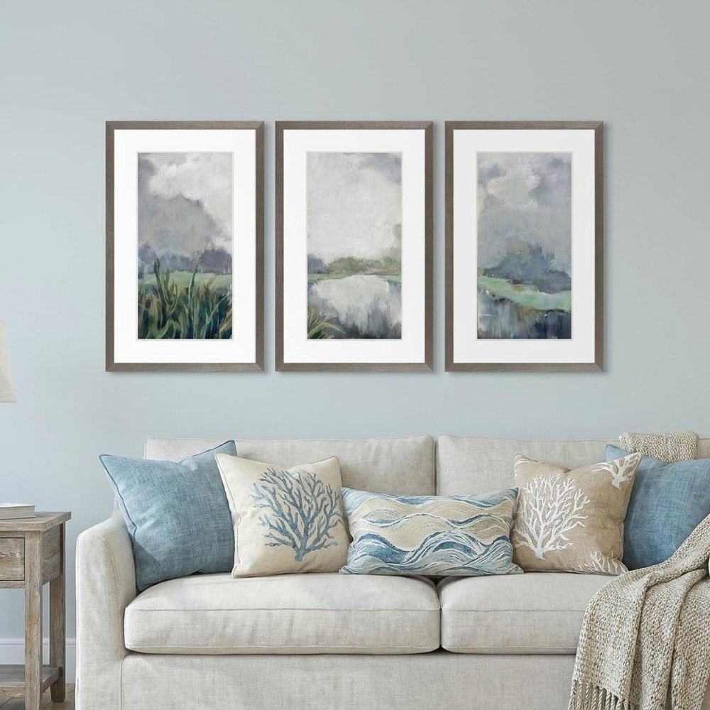 Set Of Three Lakeside Watercolor Passage Silver Framed Wall Art — view 4