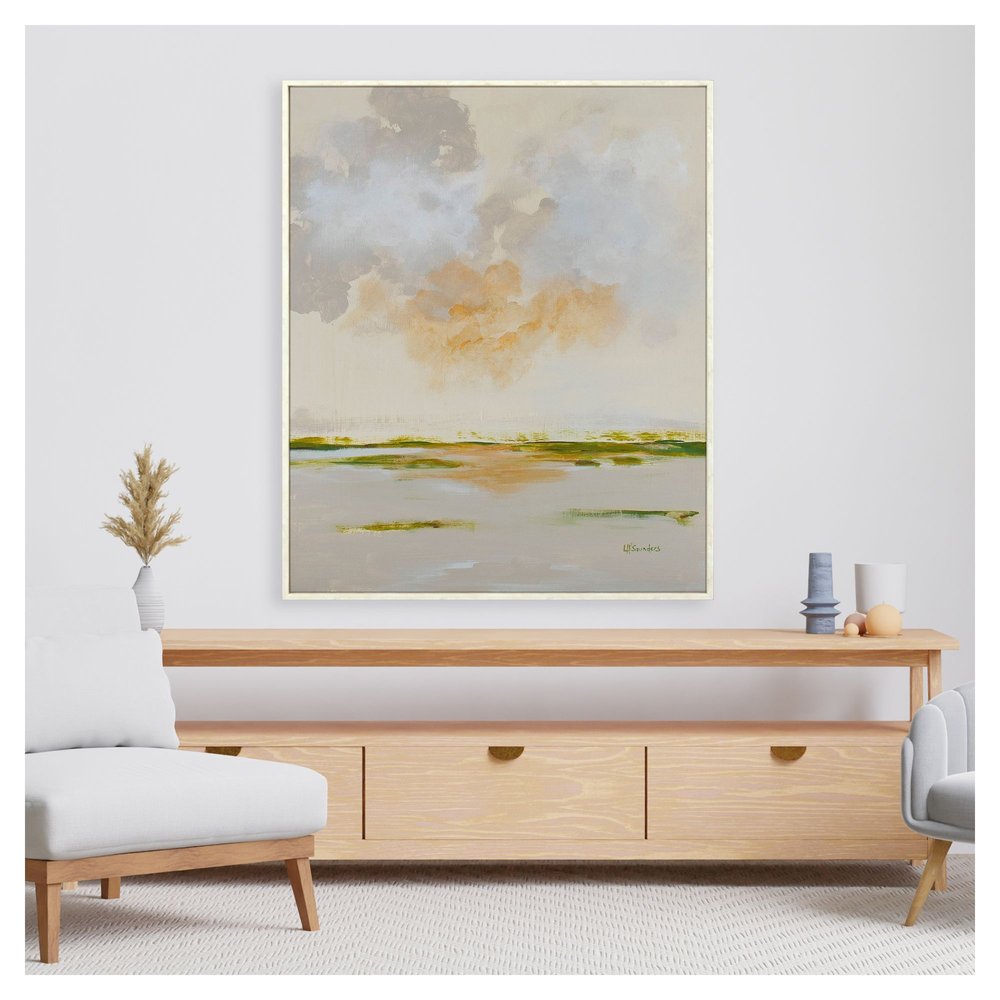 Abstract Watercolor Waterscape White Floater Frame Wall Art HomeRoots
