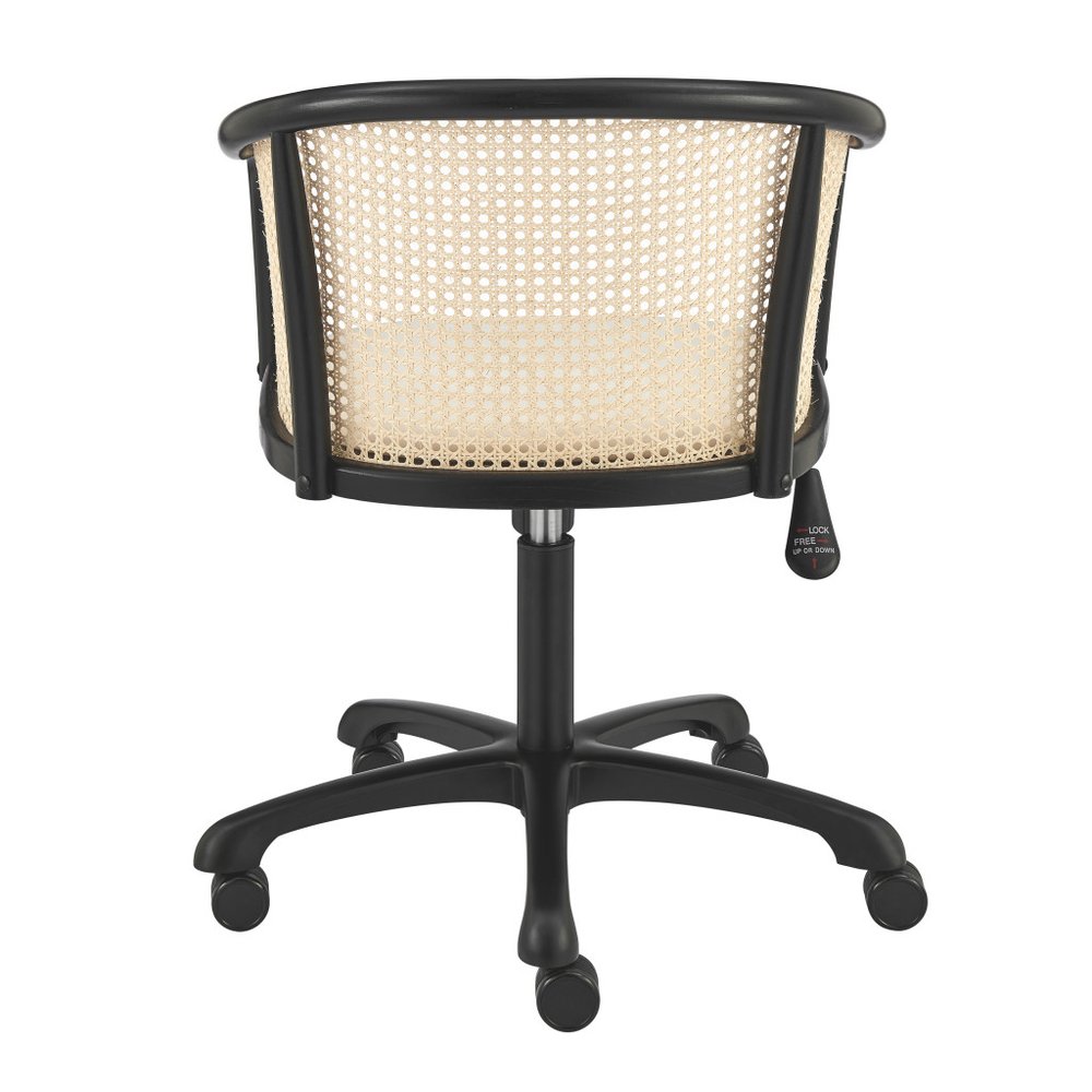 Beige and Black Solid Wood Steel And Cane Rattan Adjustable Swivel Rolling Office Chair HomeRoots