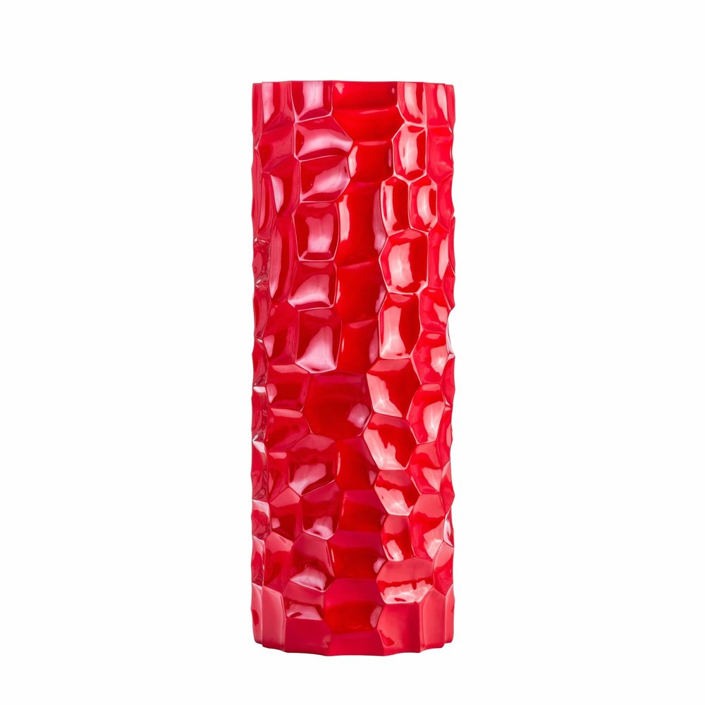 36" Red Faceted Geometric Resin Floor Vase HomeRoots