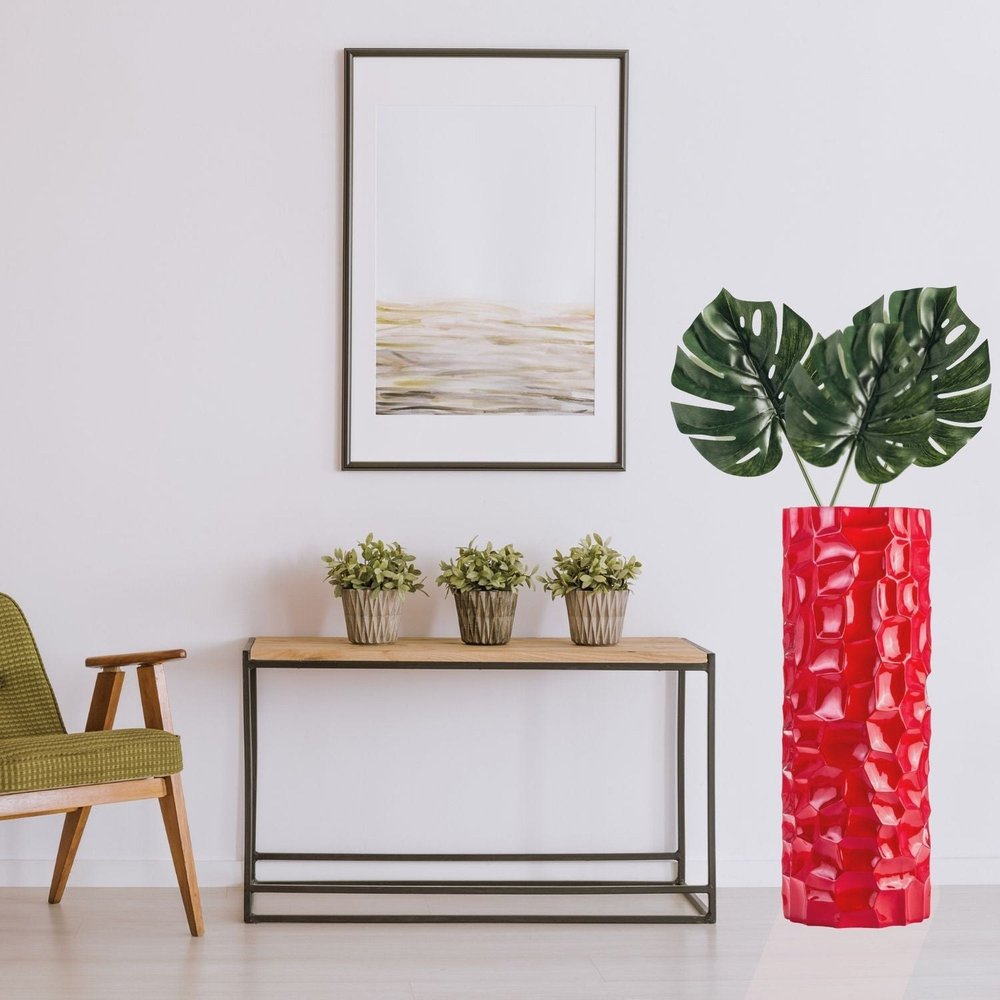 36" Red Faceted Geometric Resin Floor Vase HomeRoots