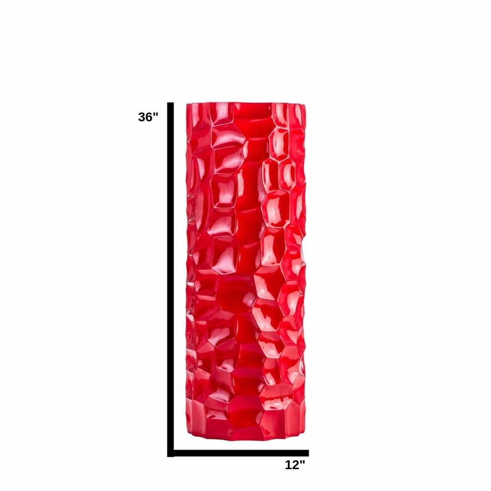 36" Red Faceted Geometric Resin Floor Vase HomeRoots