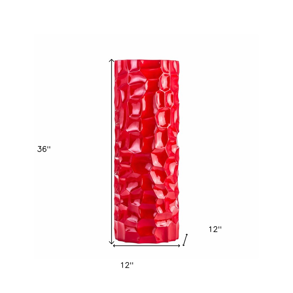 36" Red Faceted Geometric Resin Floor Vase HomeRoots