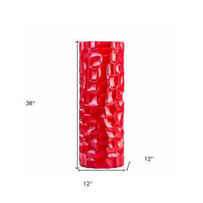 36" Red Faceted Geometric Resin Floor Vase HomeRoots