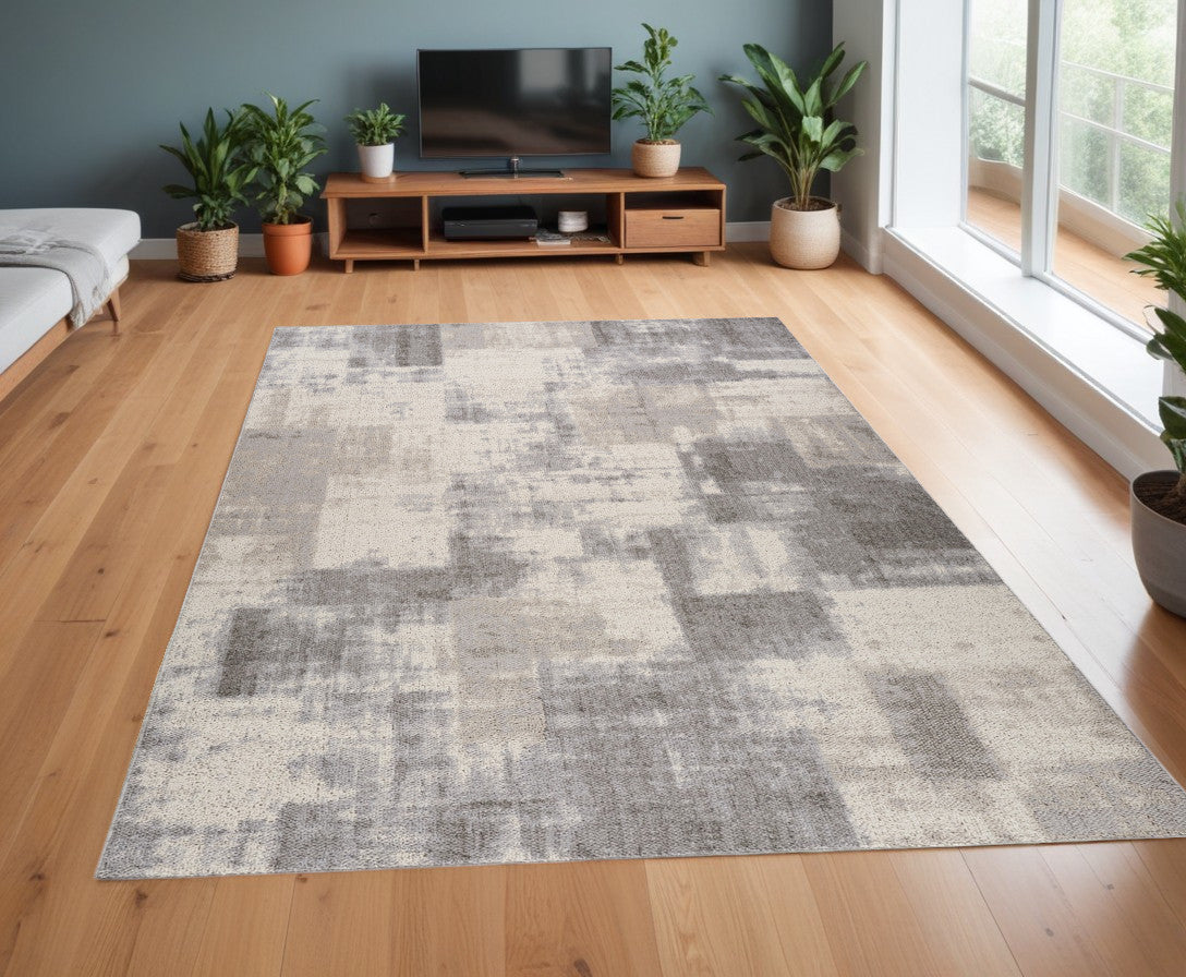 4' X 6' Gray and Beige Abstract Distressed Area Rug