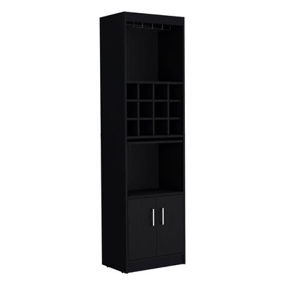 71" Black Wood Bar Cabinet With Two Doors