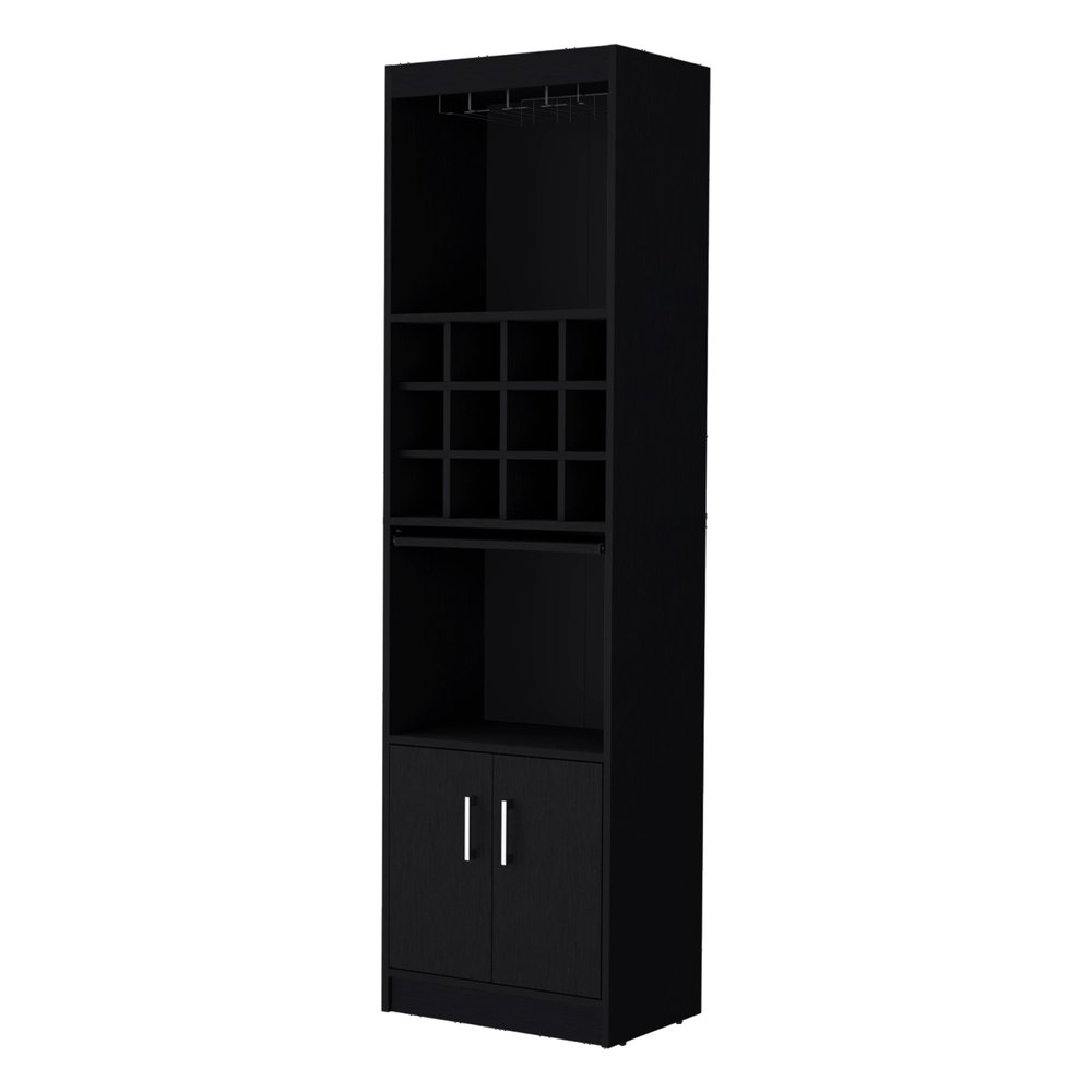 71" Black Wood Bar Cabinet With Two Doors — view 1