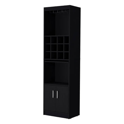 71" Black Wood Bar Cabinet With Two Doors