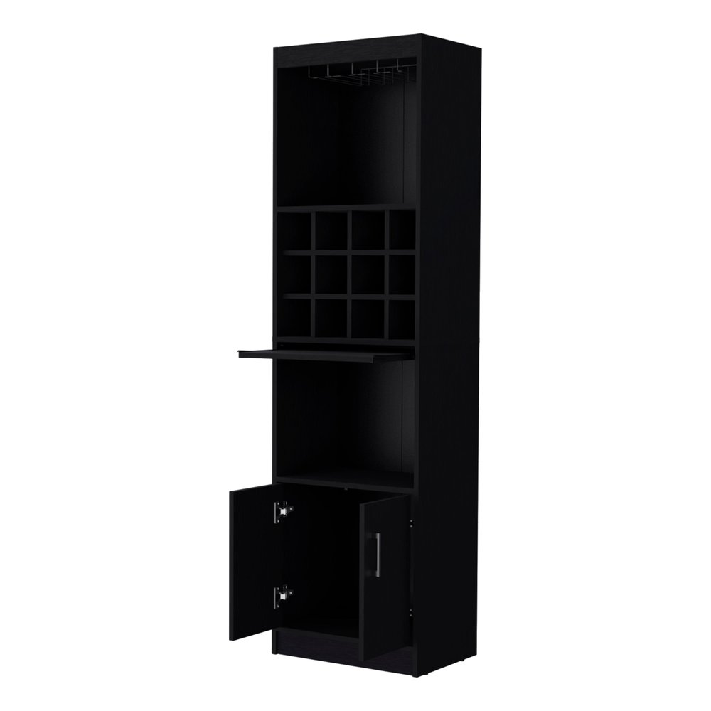 71" Black Wood Bar Cabinet With Two Doors — view 2