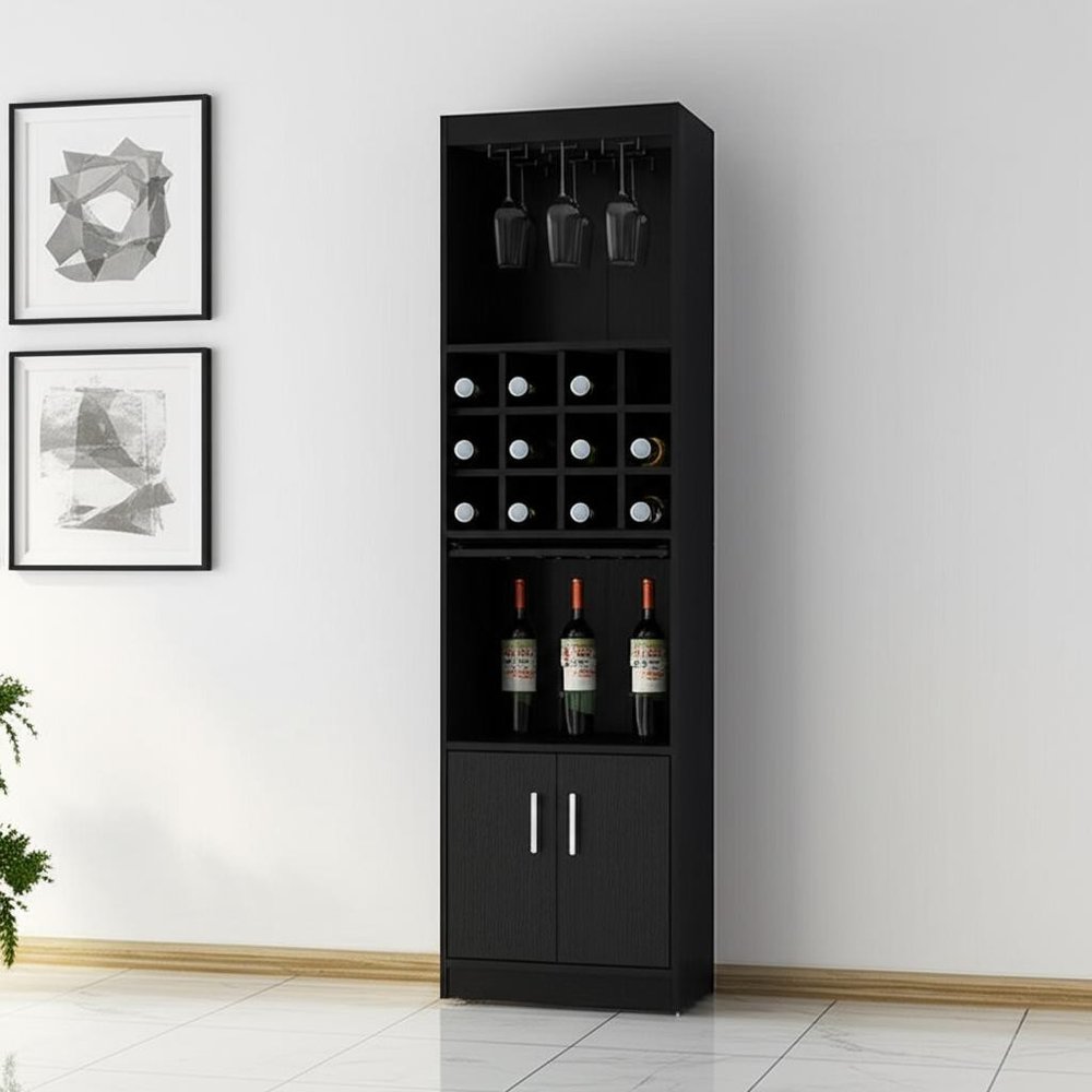 71" Black Wood Bar Cabinet With Two Doors — view 6