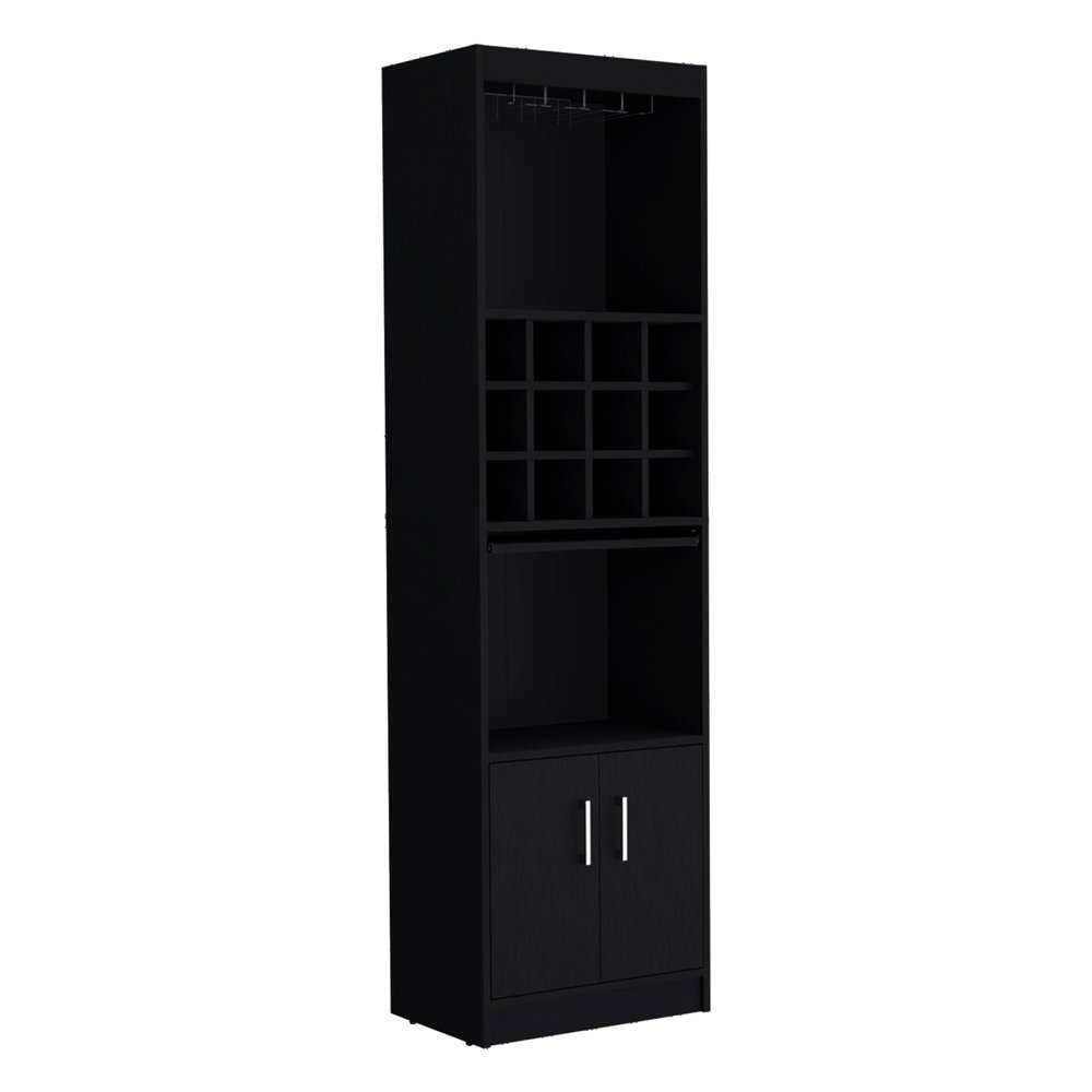 71" Black Wood Bar Cabinet With Two Doors — view 3