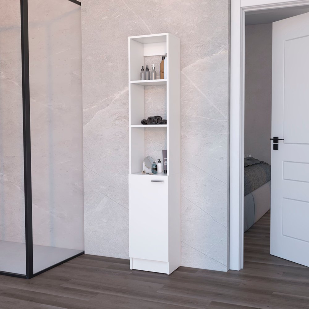 13" White Wood Single Door Linen Cabinet — view 1