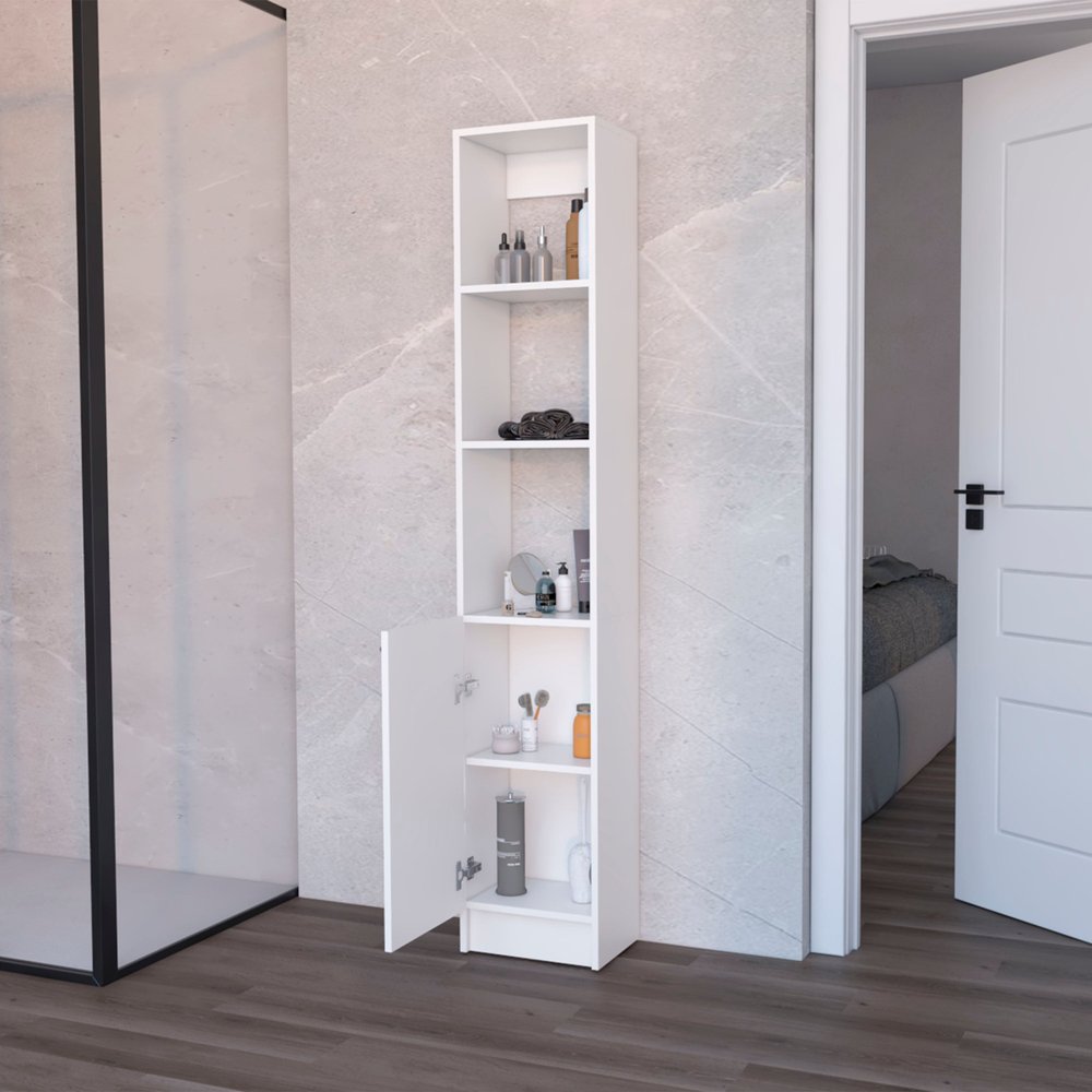13" White Wood Single Door Linen Cabinet — view 4