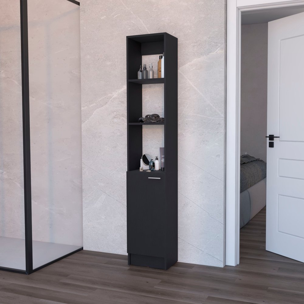 13" Black Wood Single Door Linen Cabinet — view 1