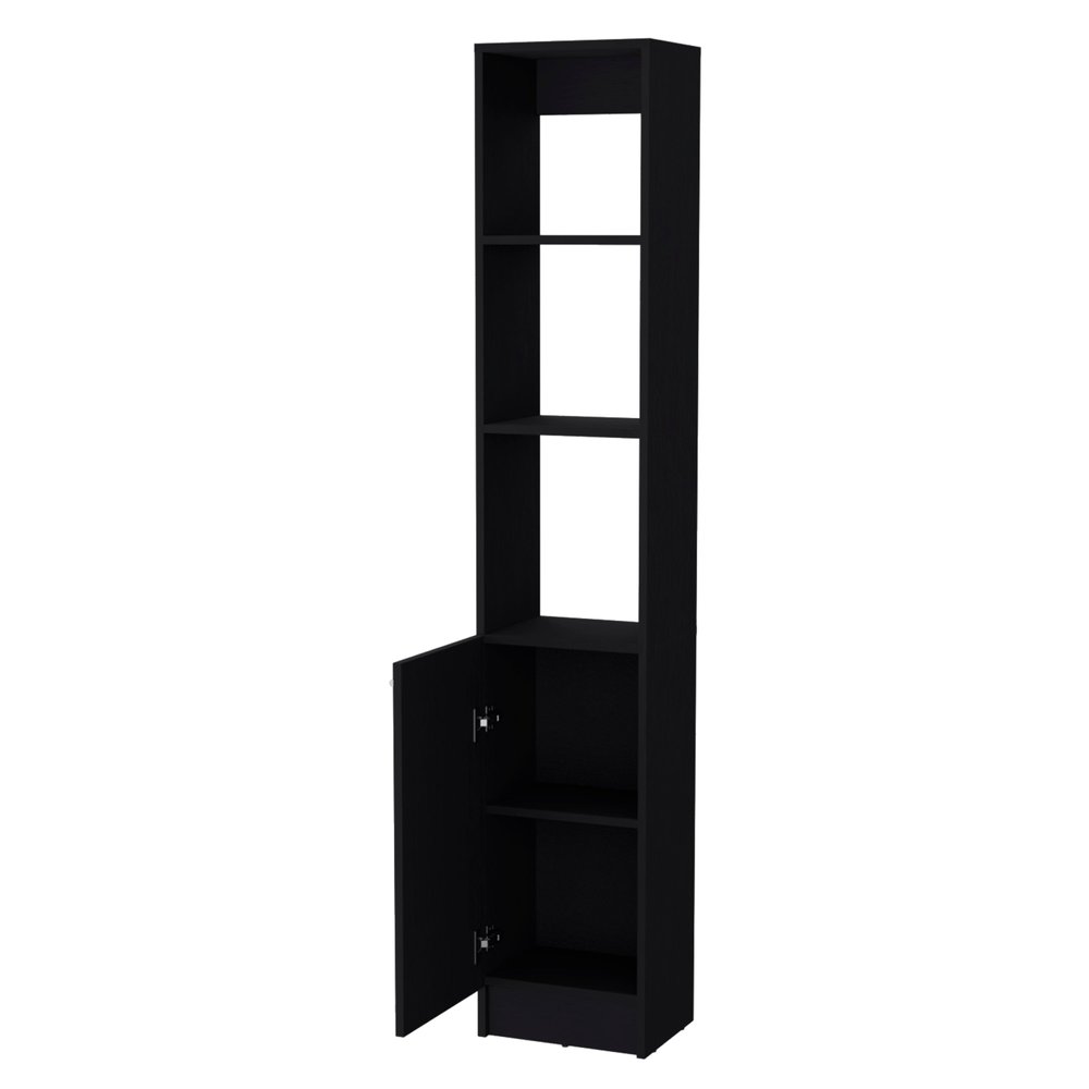 13" Black Wood Single Door Linen Cabinet — view 3