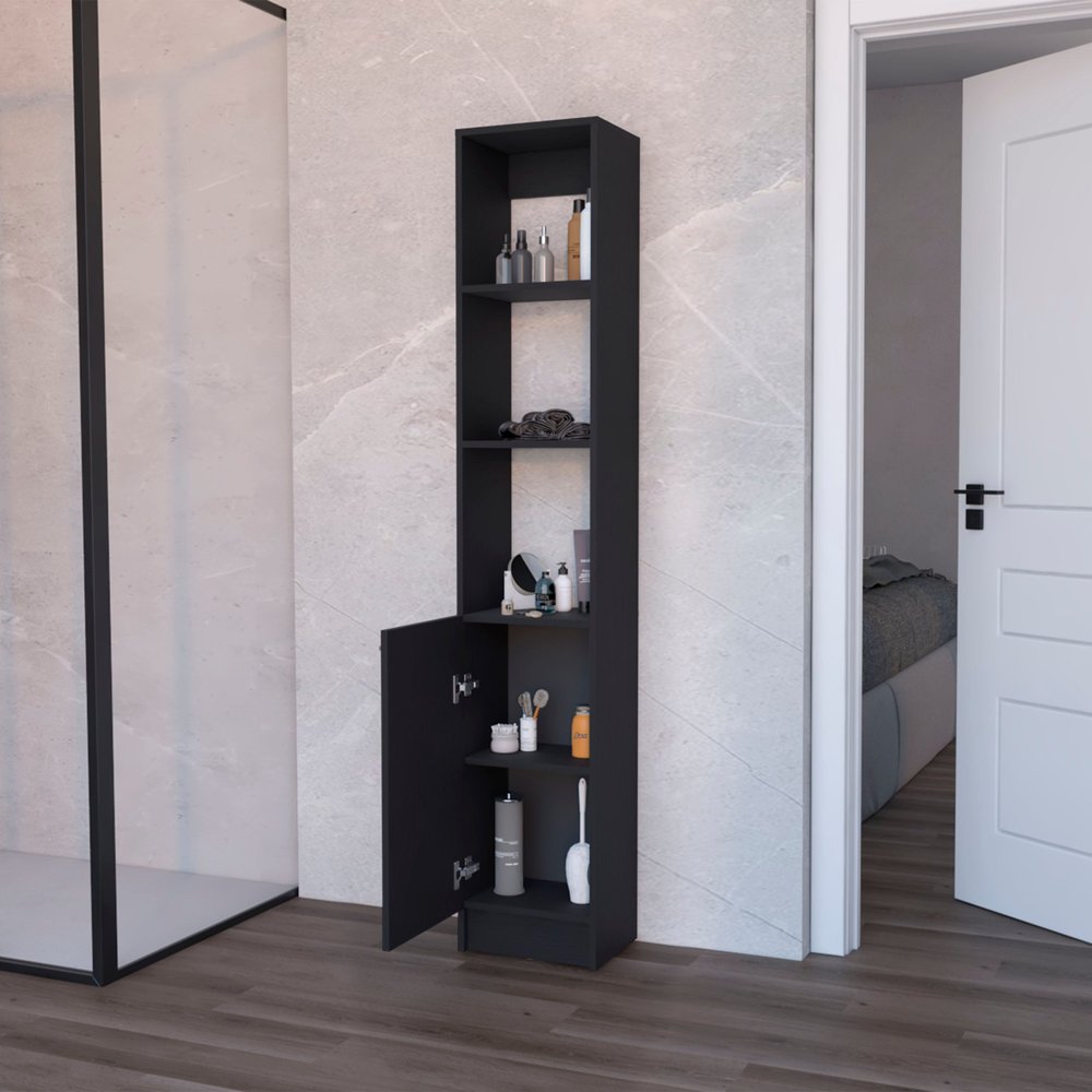 13" Black Wood Single Door Linen Cabinet — view 4