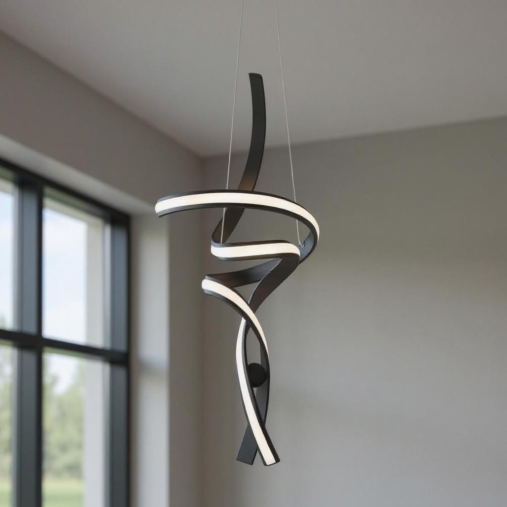 Black Two Light Metal LED Dimmable Chandelier HomeRoots