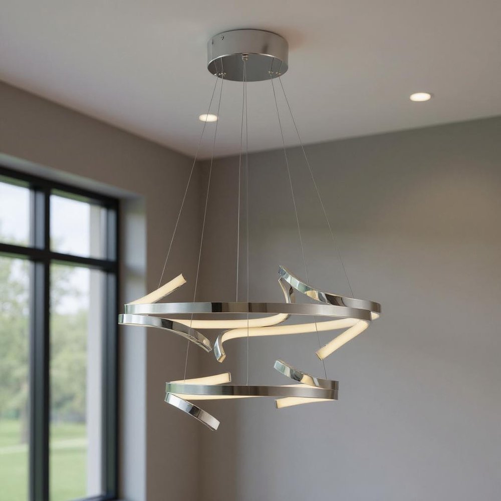 Silver Two Light Metal LED Dimmable Chandelier HomeRoots