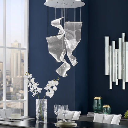 Silver And Clear Five Light Metal LED Dimmable Chandelier With Clear Shades HomeRoots