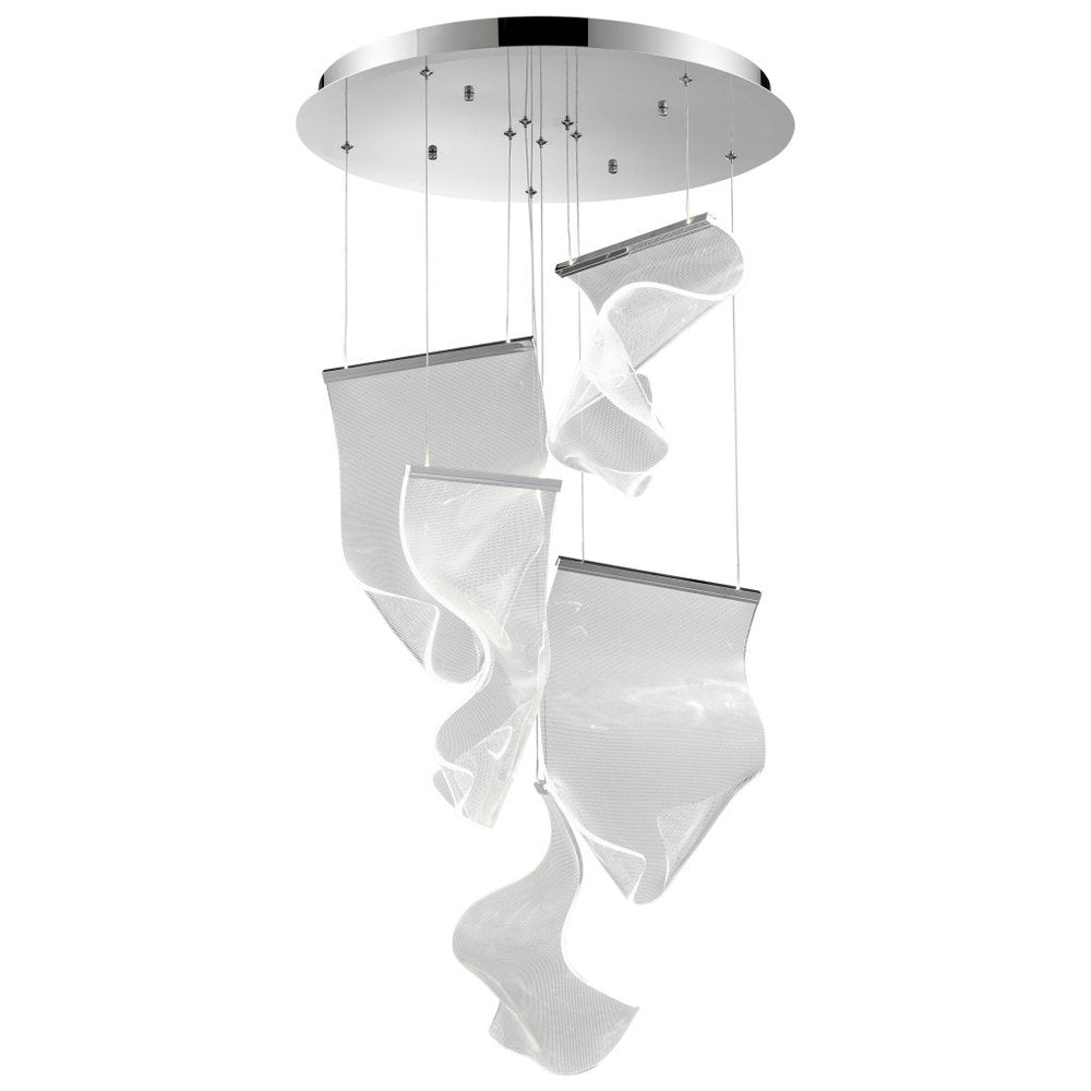 Silver And Clear Five Light Metal LED Dimmable Chandelier With Clear Shades HomeRoots