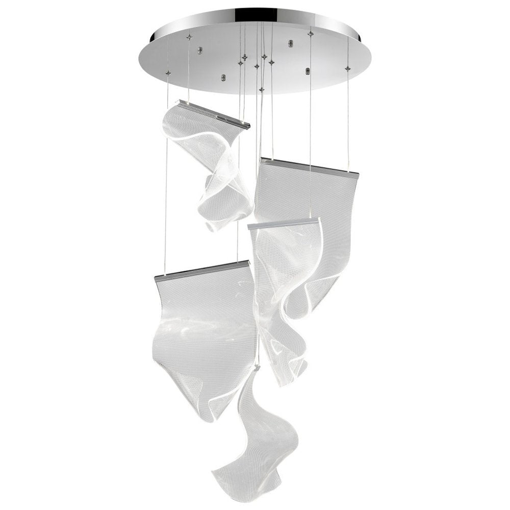 Silver And Clear Five Light Metal LED Dimmable Chandelier With Clear Shades HomeRoots