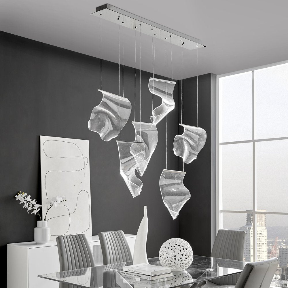 Silver And Clear Six Light Metal LED Dimmable Chandelier With Clear Shades HomeRoots