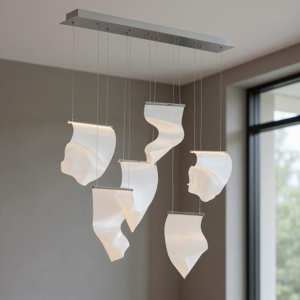 Silver And Clear Six Light Metal LED Dimmable Chandelier With Clear Shades HomeRoots
