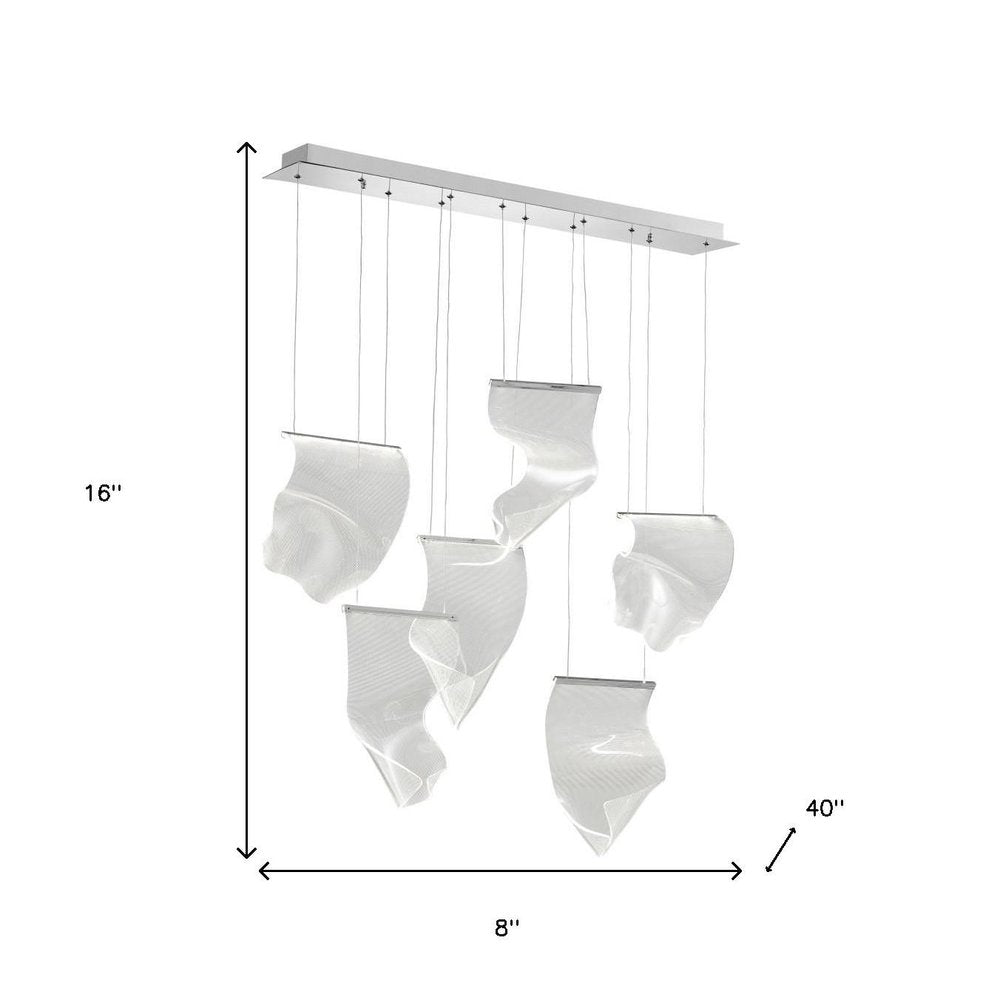Silver And Clear Six Light Metal LED Dimmable Chandelier With Clear Shades HomeRoots